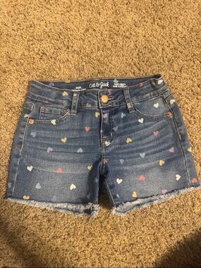 Cat & Jack Denim Shorts with Multicolor Heart Print - Blue